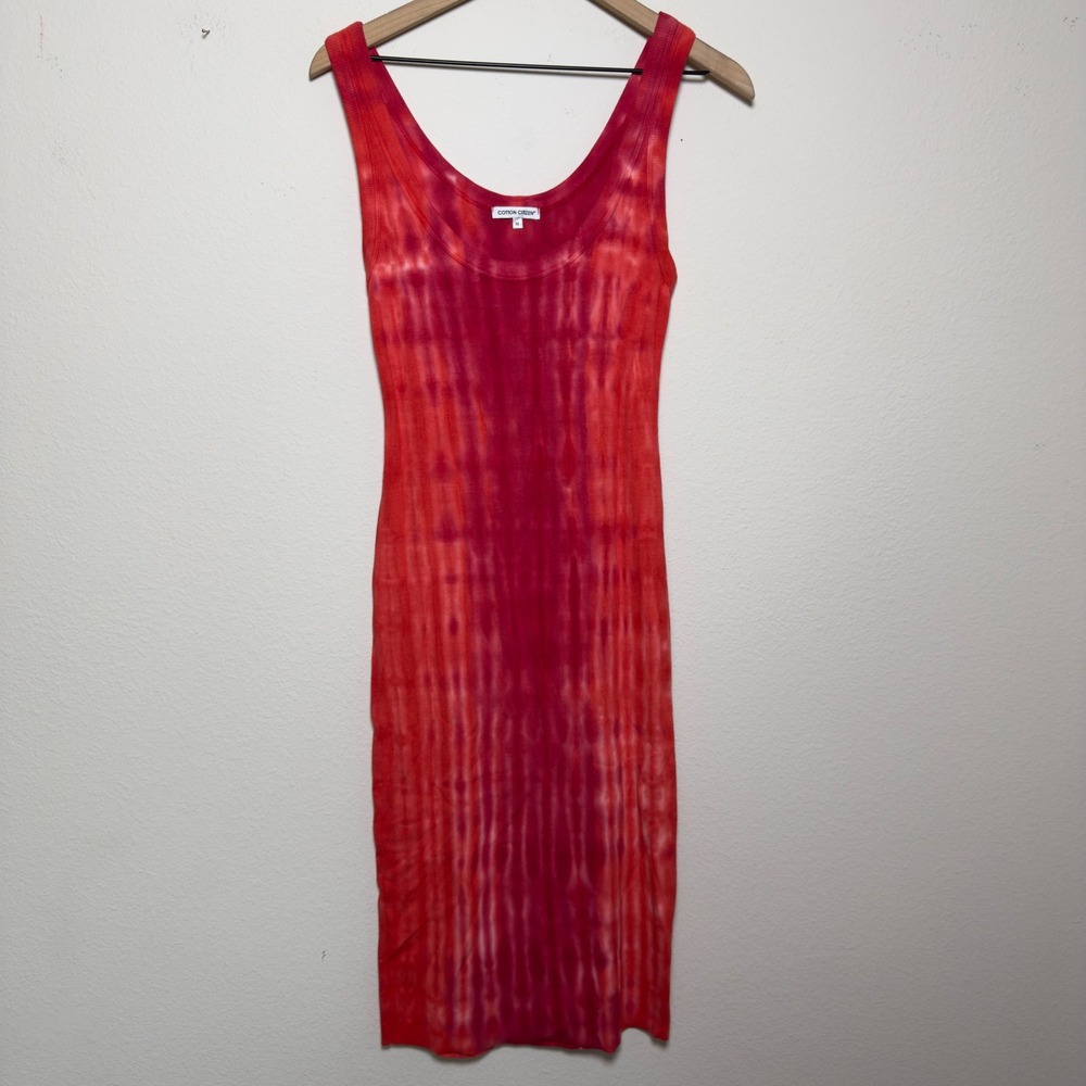 Cotton Citizen Women Cotton Dress M Pink Red Tie Dye Ribbed Tank Bodycon Midi
